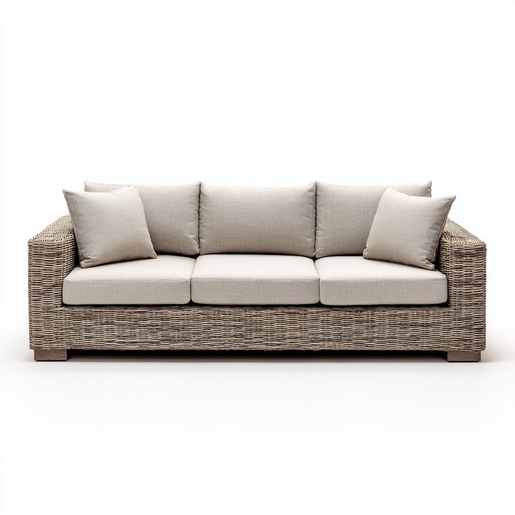 Canapé de jardin rotin synthétique 210x90x82 cm - beige - adapté à l'extérieur - style naturel-Shelteruna