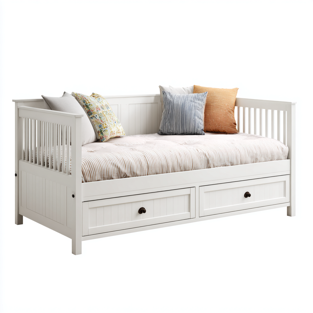 Canapé lit bois 200x90x88 cm - blanc - adapté à la chambre - avec rangement-Shelteruna