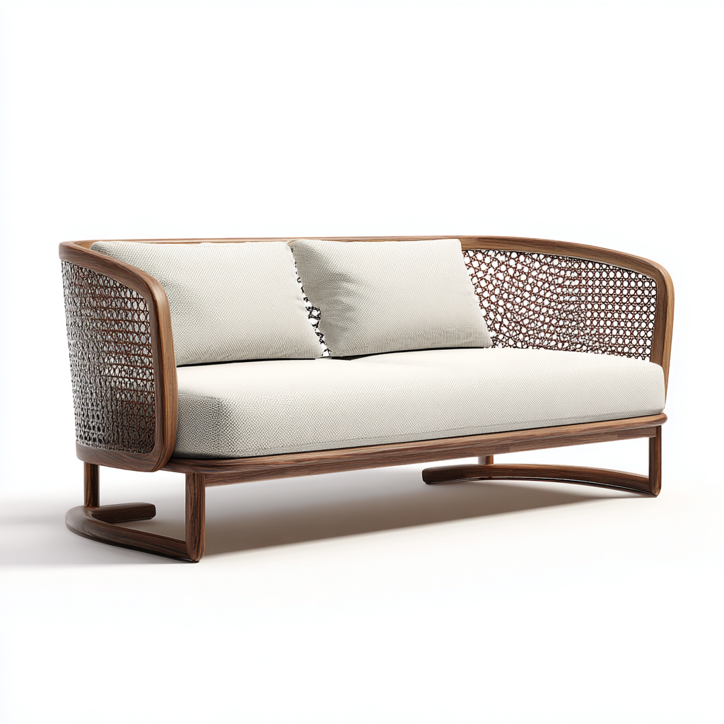 Canapé de jardin rotin synthétique et bois 165x72x80 cm - beige - adapté à l'extérieur - style moderne-Shelteruna