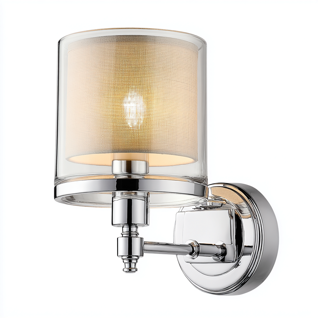 Applique murale - métal, verre et tissu - 15x12x25 cm - chrome - transparent - beige - pour salon - design moderne-Shelteruna