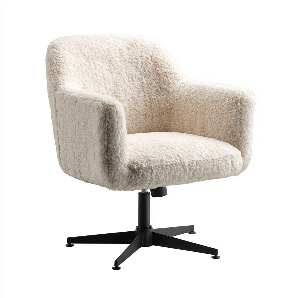 Chaise de bureau tissu effet fourrure 66x66x86 cm - beige - confortable style moderne pour bureau-Shelteruna