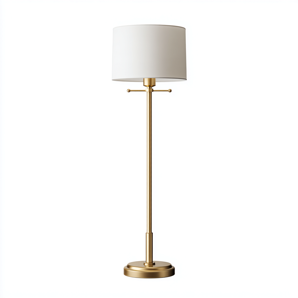 Lampadaire métal et tissu 30x30x155 cm - blanc - or - style moderne - pour salon-Shelteruna
