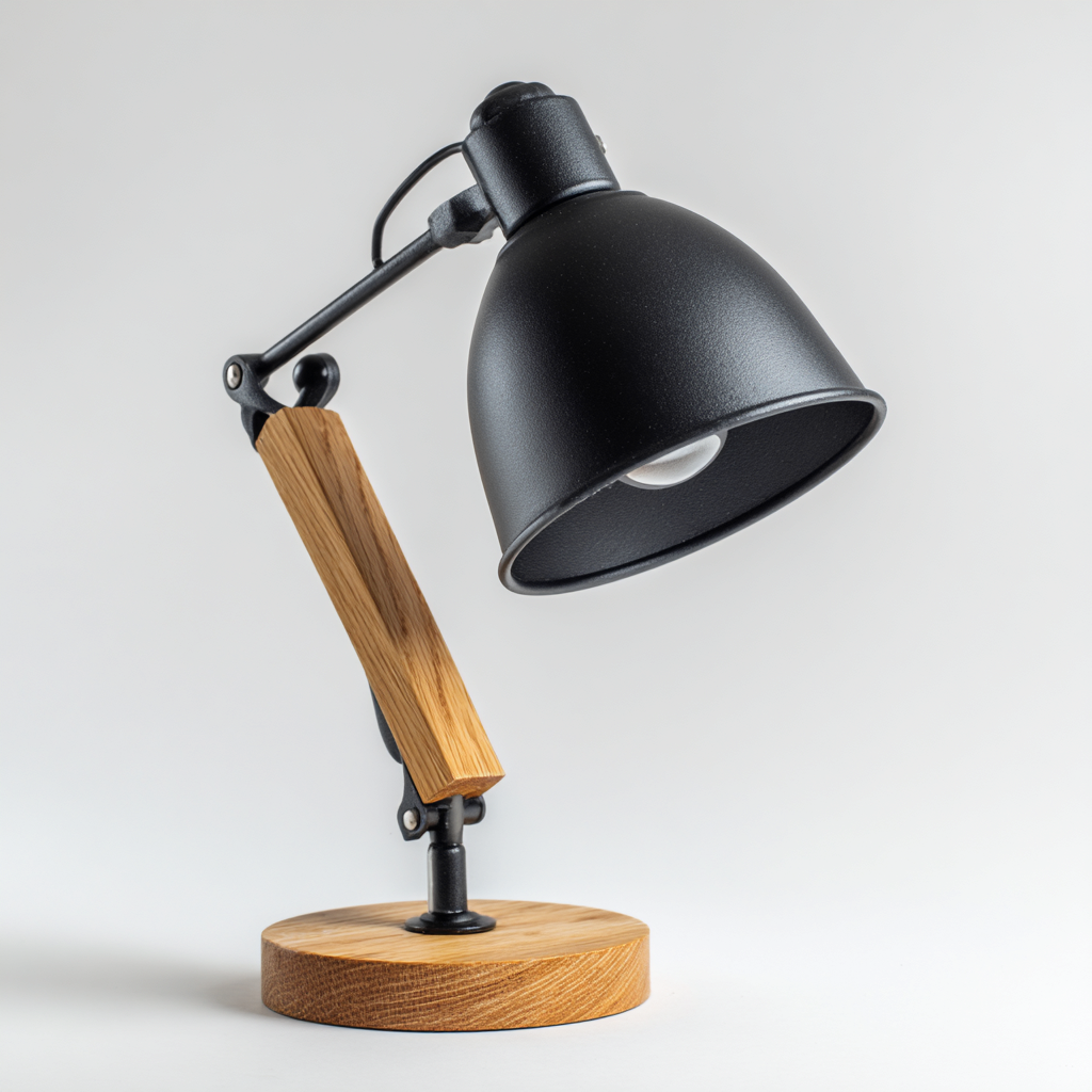 Lampe de table - métal et bois - 18x18x45 cm - noir - bois - pour bureau - design industriel-Shelteruna