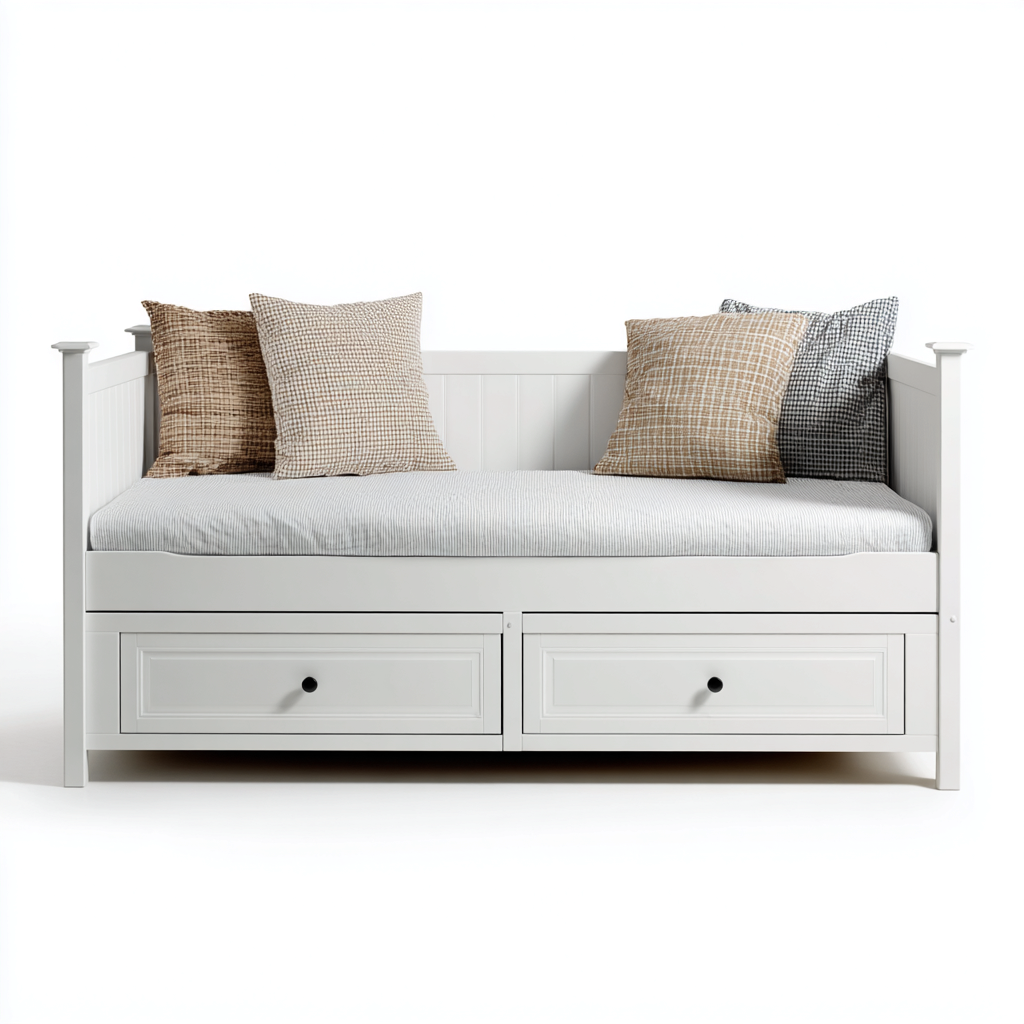 Canapé lit bois 200x90x90 cm - blanc - adapté à la chambre - avec rangement-Shelteruna