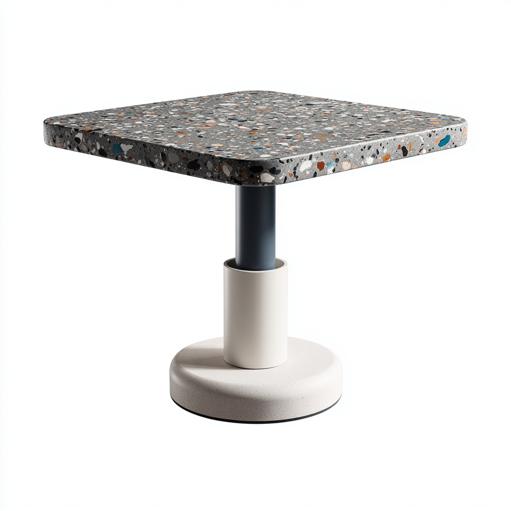 Table de jardin terrazzo et métal 60x60x70 cm - multicolore - blanc - adaptée à l'extérieur - style moderne-Shelteruna