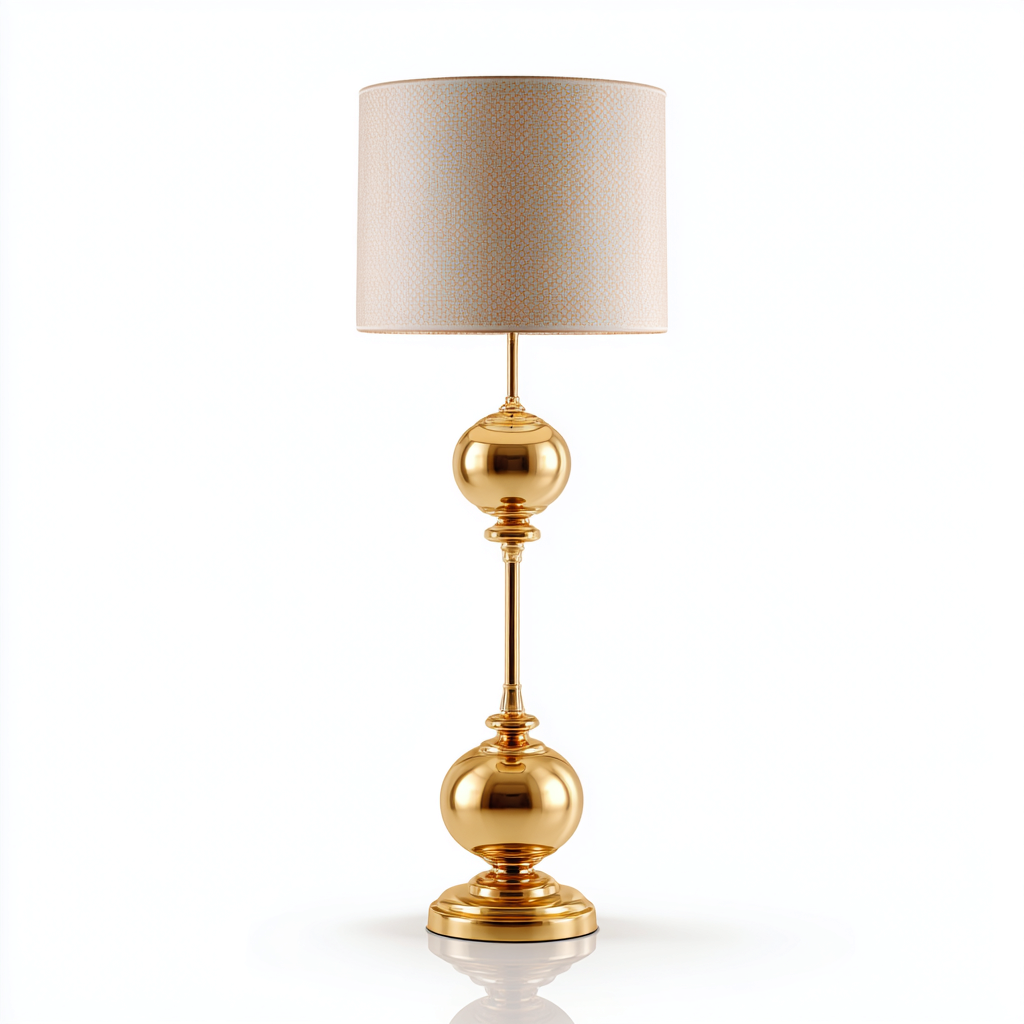 Lampadaire métal et tissu 32x32x152 cm - beige - or - style classique - pour salon-Shelteruna