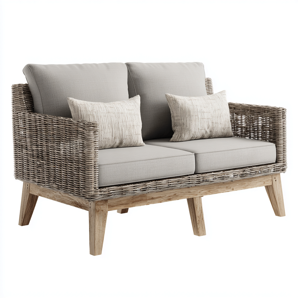 Canapé de jardin rotin synthétique et bois 150x80x82 cm - gris - adapté à l'extérieur - style naturel-Shelteruna