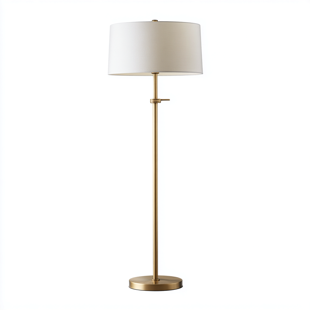 Lampadaire métal et tissu 28x28x155 cm - blanc - or - style moderne - pour salon-Shelteruna