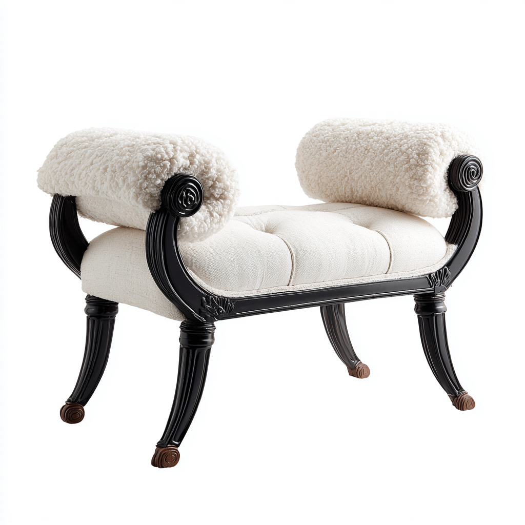 Banc de lit bois - tissu 75x40x55 cm - blanc - noir - adapté à la chambre - style classique-Shelteruna