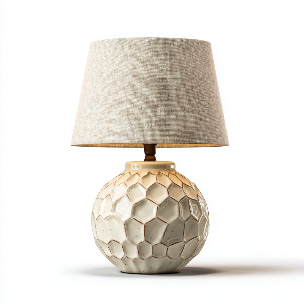 Lampe de table - céramique et tissu - 28x28x48 cm - beige - pour salon - style moderne-Shelteruna