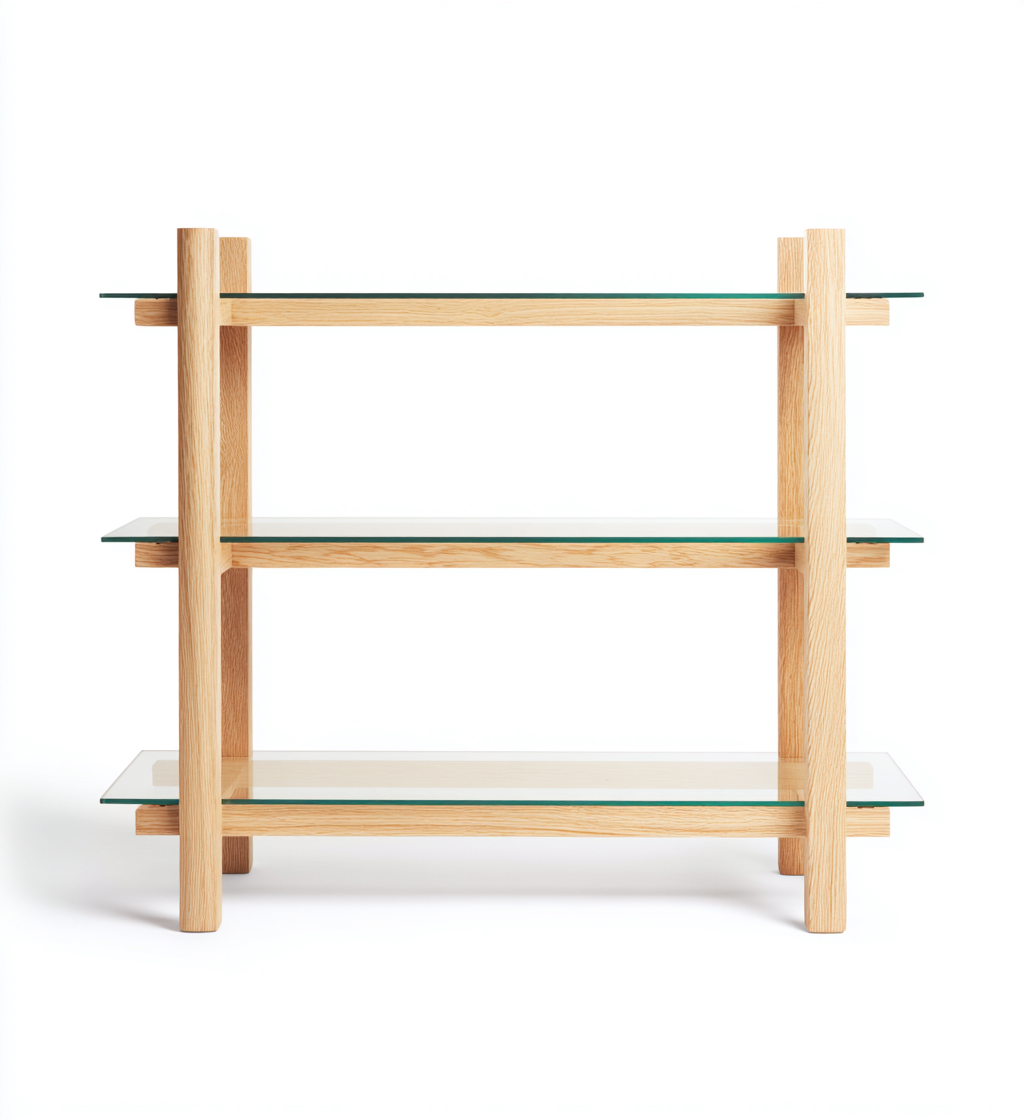 Bibliothèque 100x35x75 cm - bois clair avec étagères en verre - style contemporain - bois naturel - adapté au bureau-Shelteruna