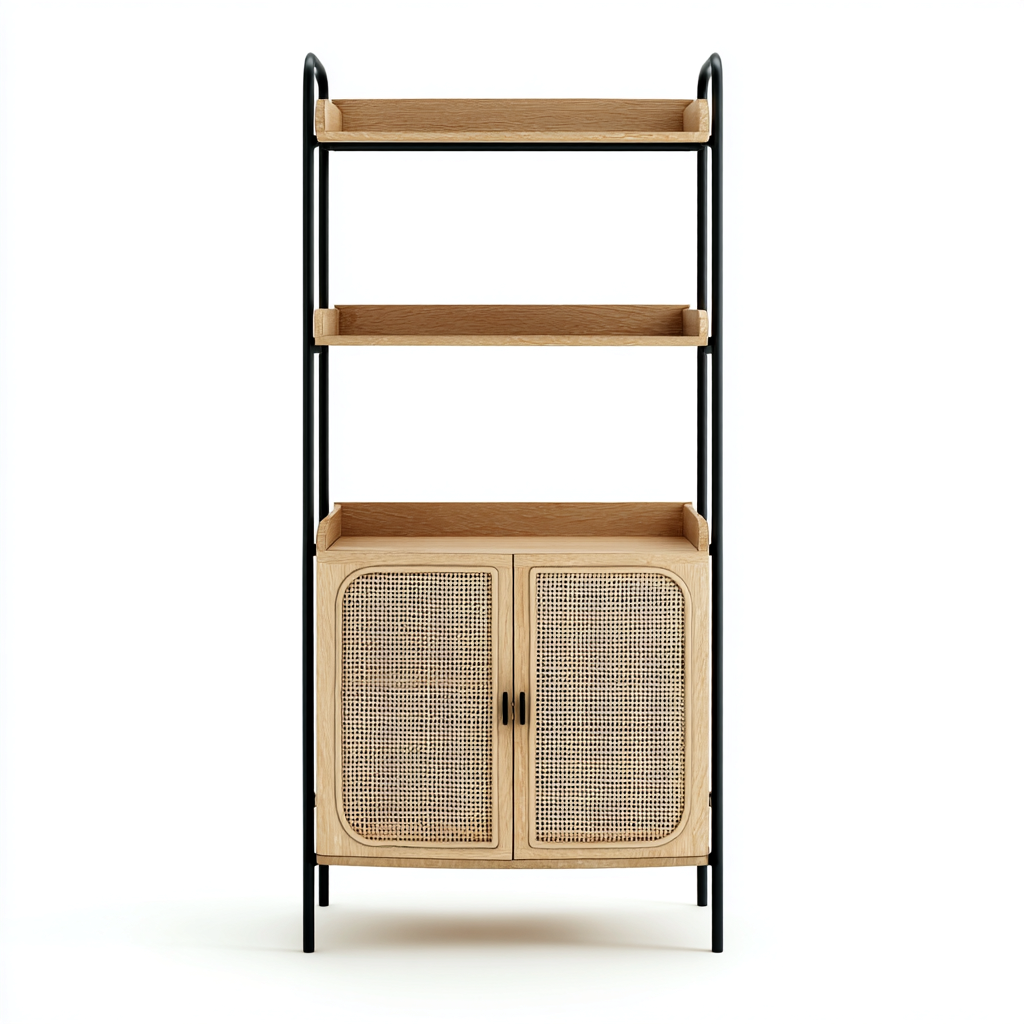 Bibliothèque 70x35x160 cm - bois naturel - metal - style contemporain - bois naturel - Noir - adapté au bureau-Shelteruna