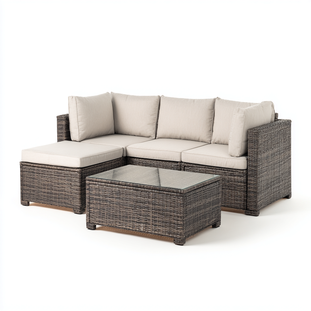 Canapé de jardin rotin synthétique avec table 210x160x72 cm - beige - adapté à l'extérieur - style moderne-Shelteruna