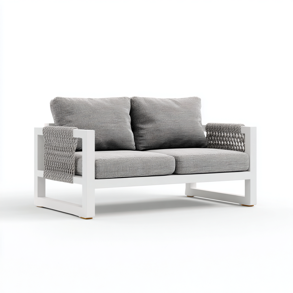 Canapé de jardin aluminium et corde tressée 150x78x82 cm - gris - adapté à l'extérieur - style moderne-Shelteruna