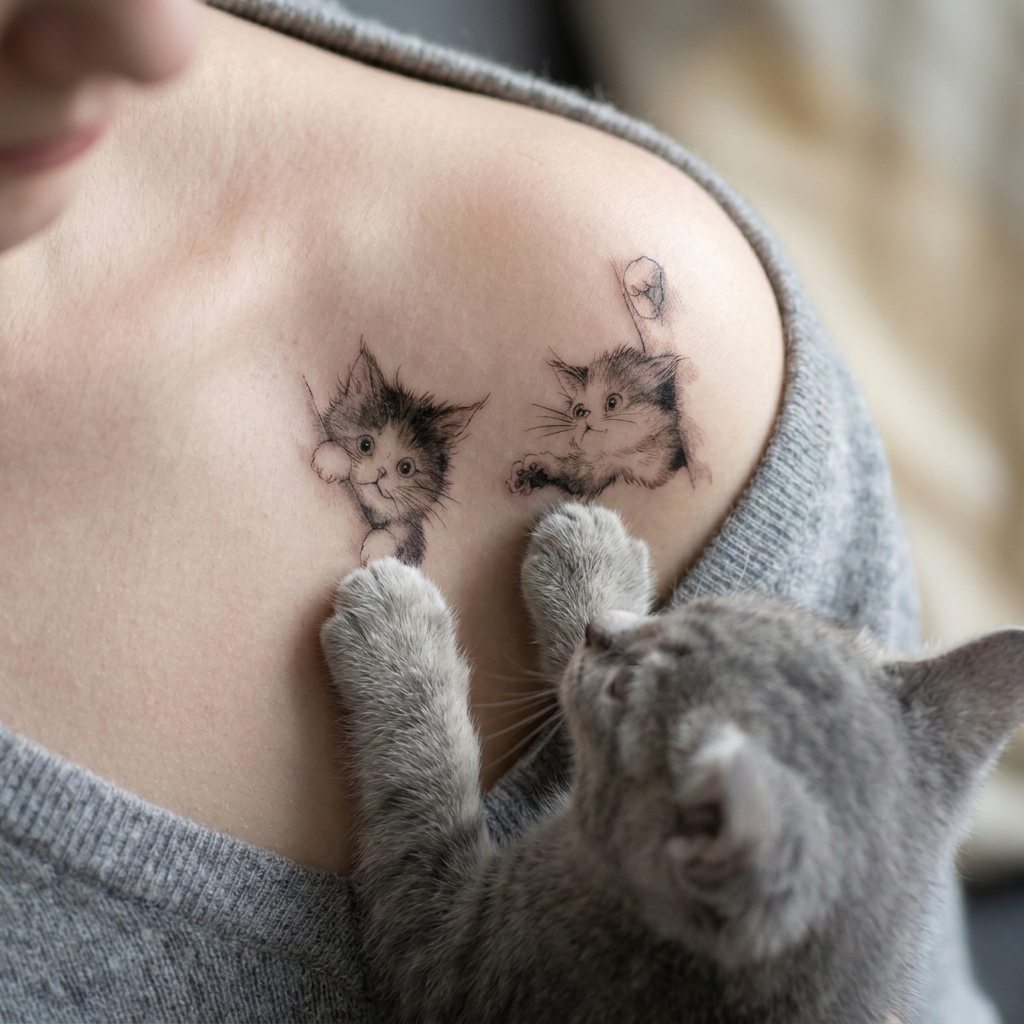 Cute Peeking Cats Temporary Tattoo