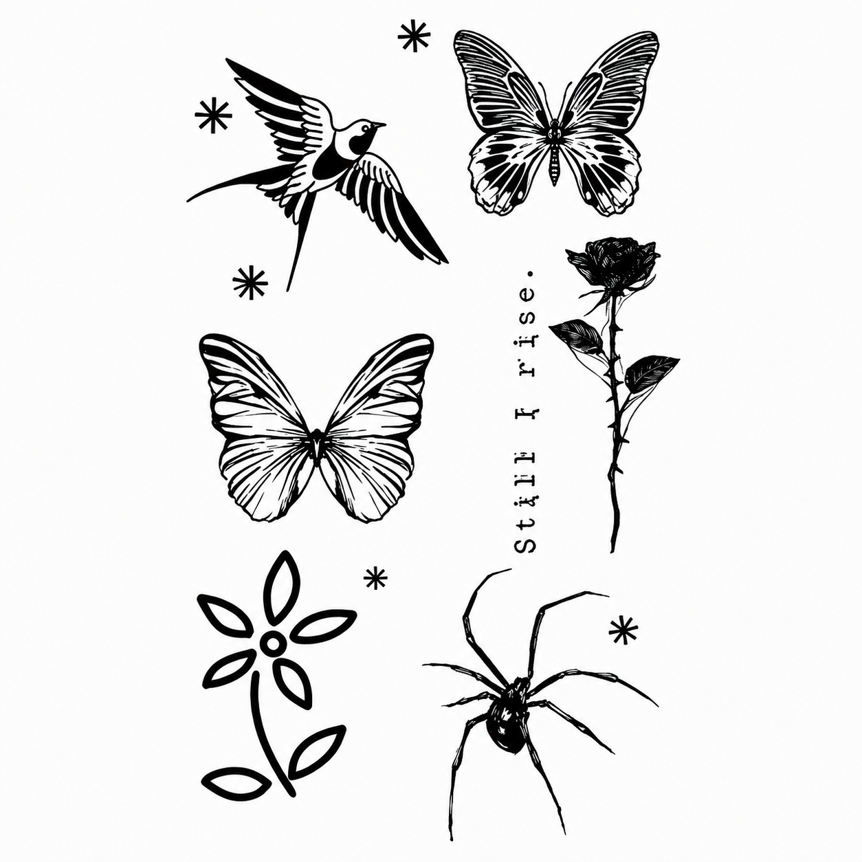Semi-Permanent Tattoo Sticker - Gothic Butterfly, Swallow, Spider & Rose