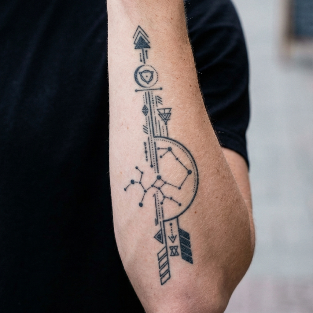 Geometric Constellation & Arrow Semi-Permanent Tattoo Sticker