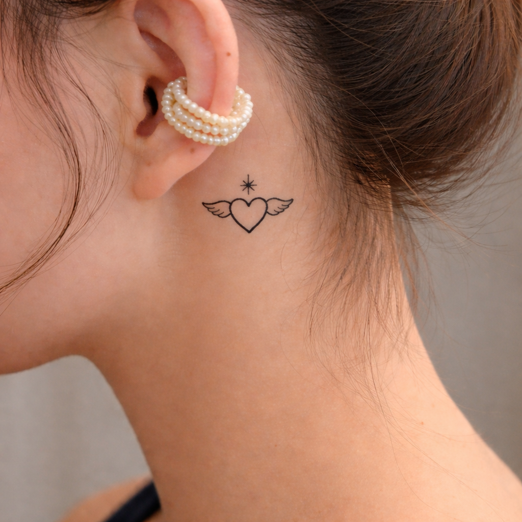 Celestial Winged Heart Temporary Tattoo