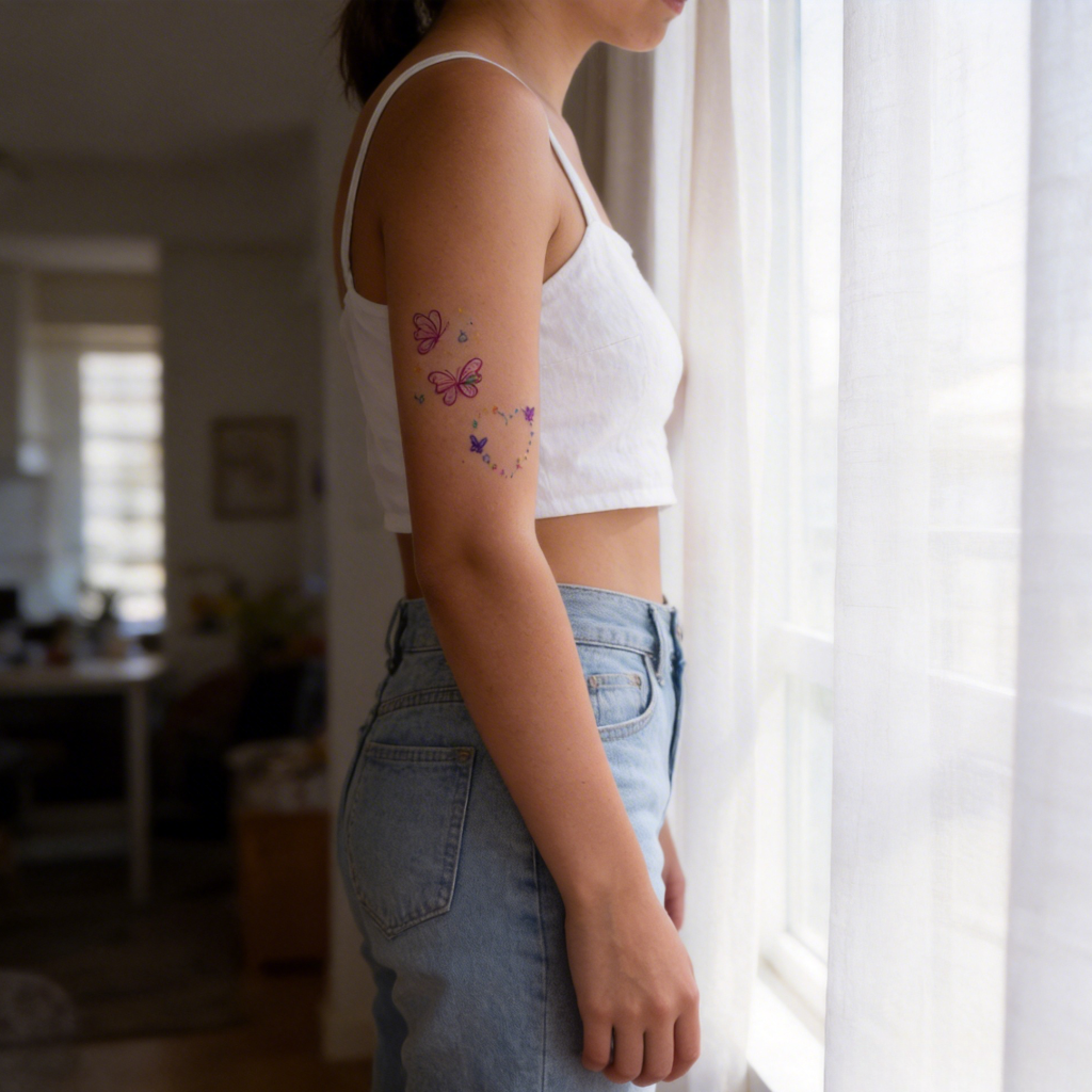 Colorful Butterfly & Heart Temporary Tattoo
