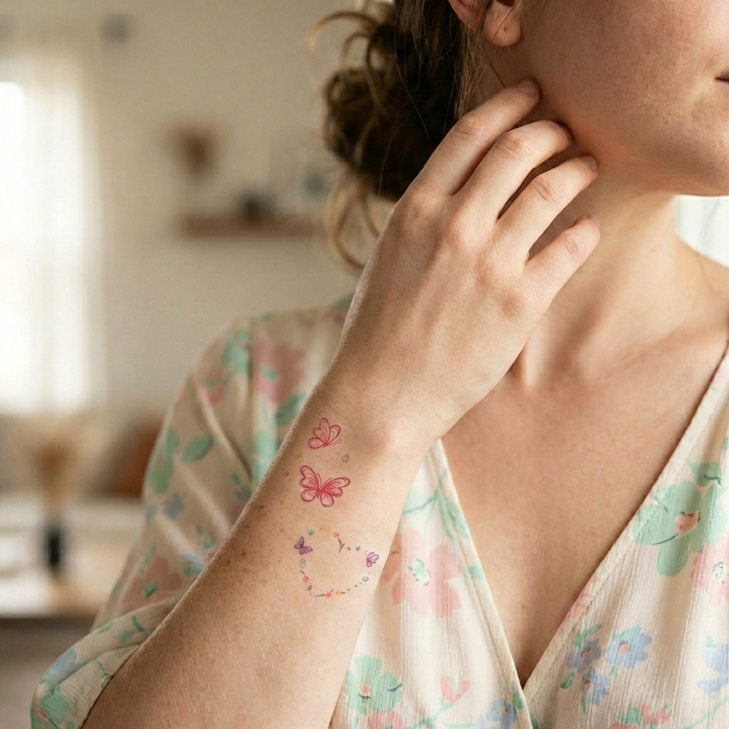 Colorful Butterfly & Heart Temporary Tattoo