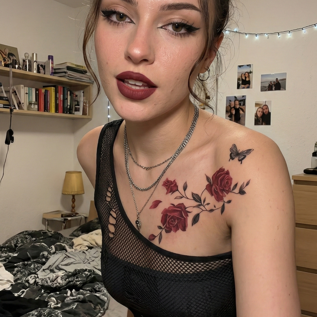 Large Crimson Rose Temporary Tattoo