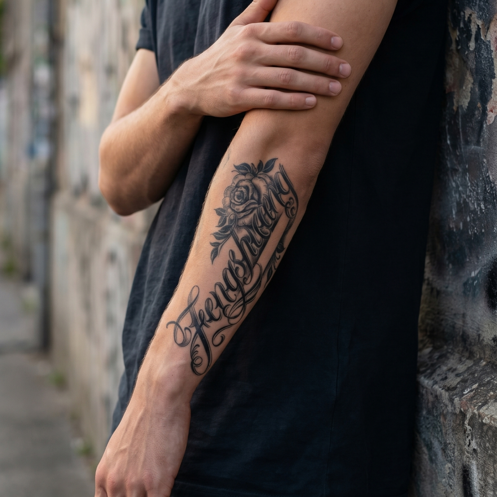 Rose & Floral Script Body Art - Semi-Permanent Tattoo Sticker