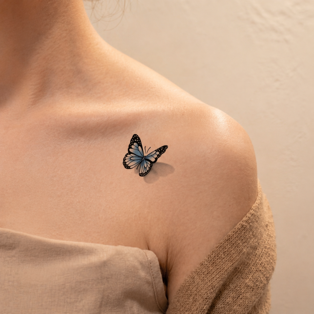 3D Vivid Blue Butterfly Semi-Permanent Tattoo