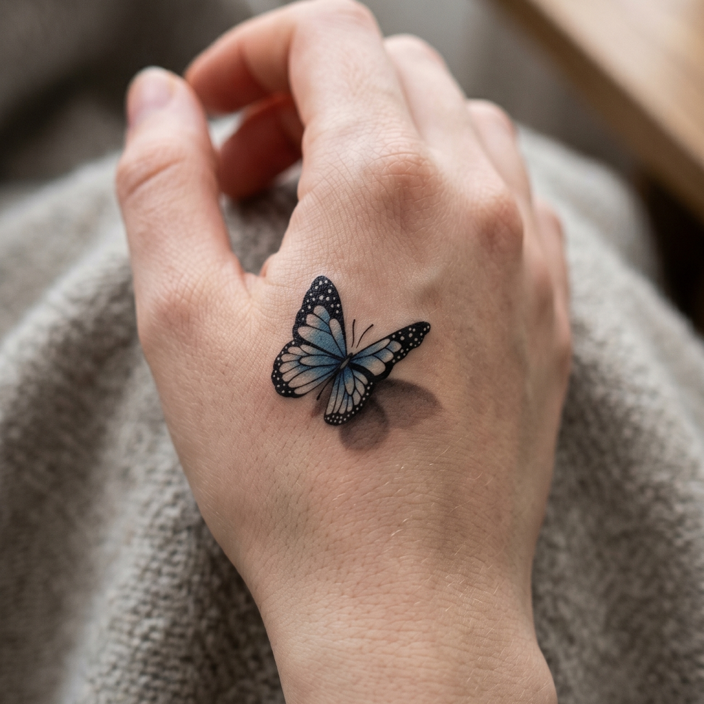3D Vivid Blue Butterfly Semi-Permanent Tattoo