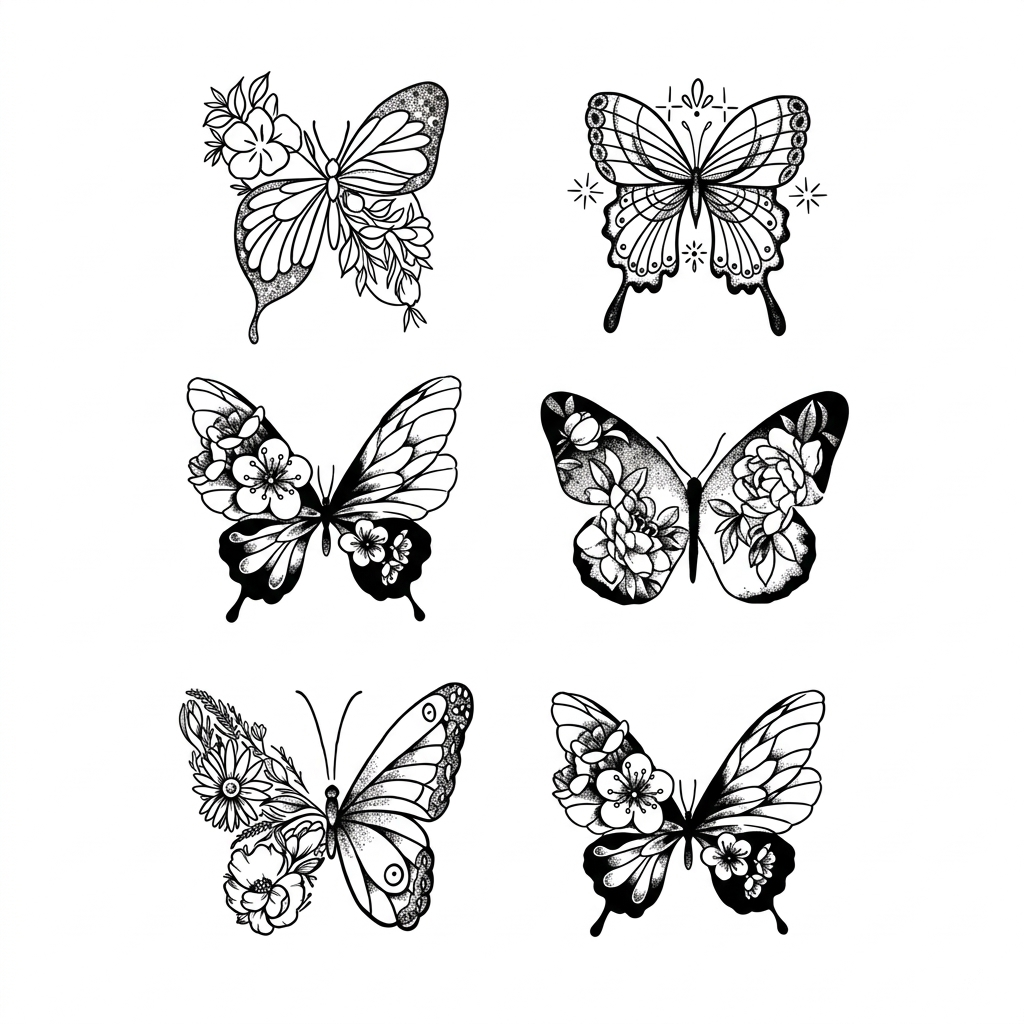 Floral Butterfly Semi-Permanent Tattoo Sticker