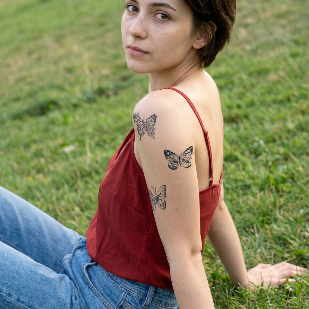 Floral Butterfly Semi-Permanent Tattoo Sticker