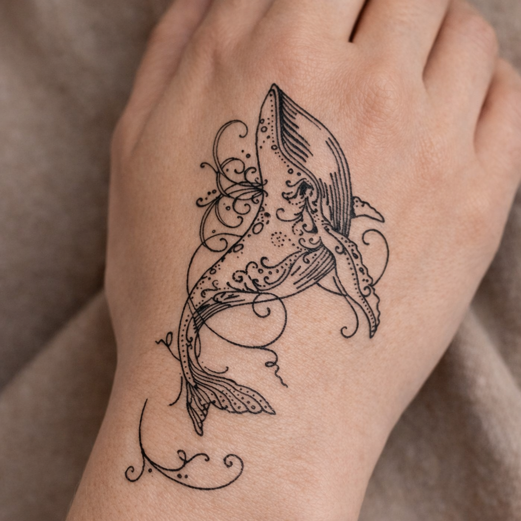 Semi-Permanent Whale Temporary Tattoo