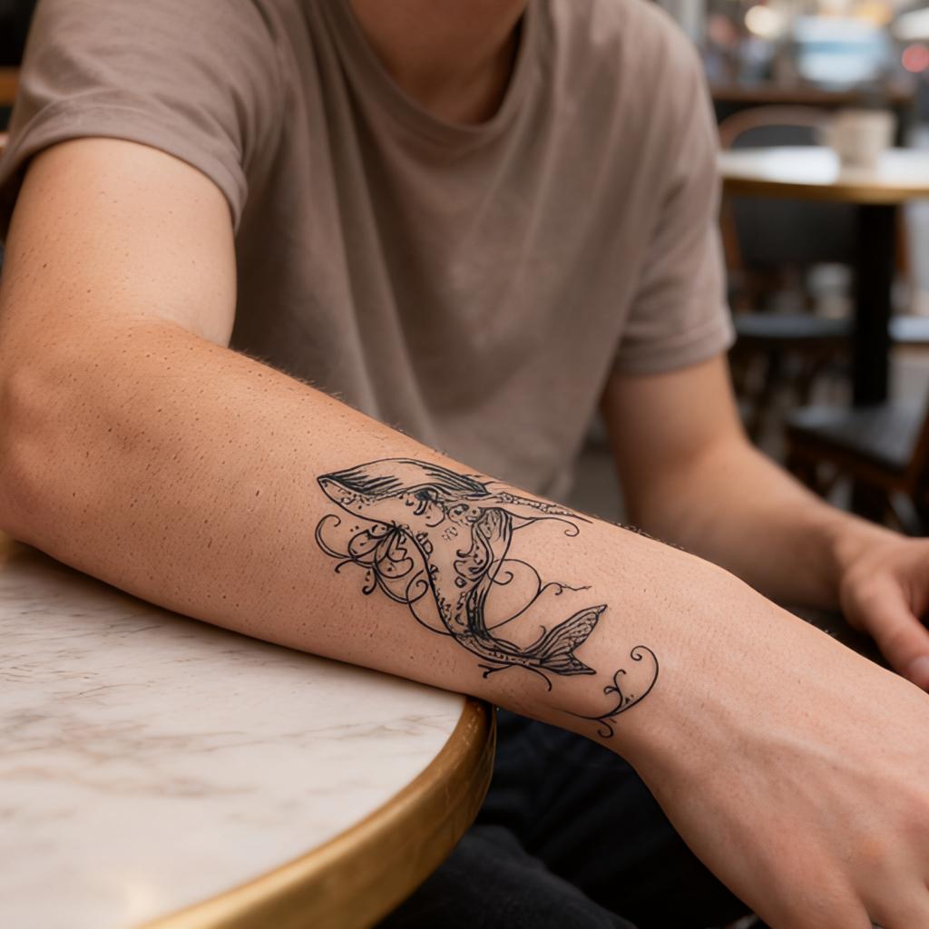 Semi-Permanent Whale Temporary Tattoo
