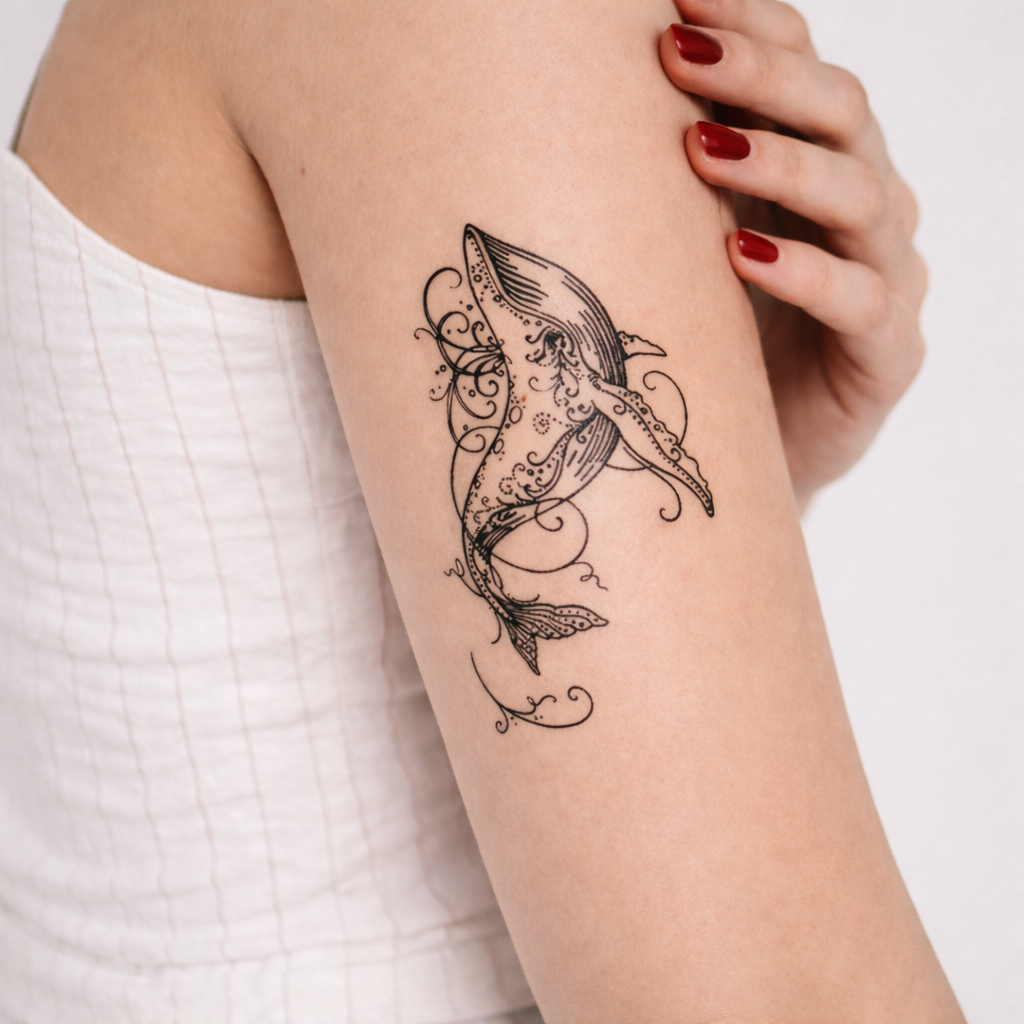 Semi-Permanent Whale Temporary Tattoo