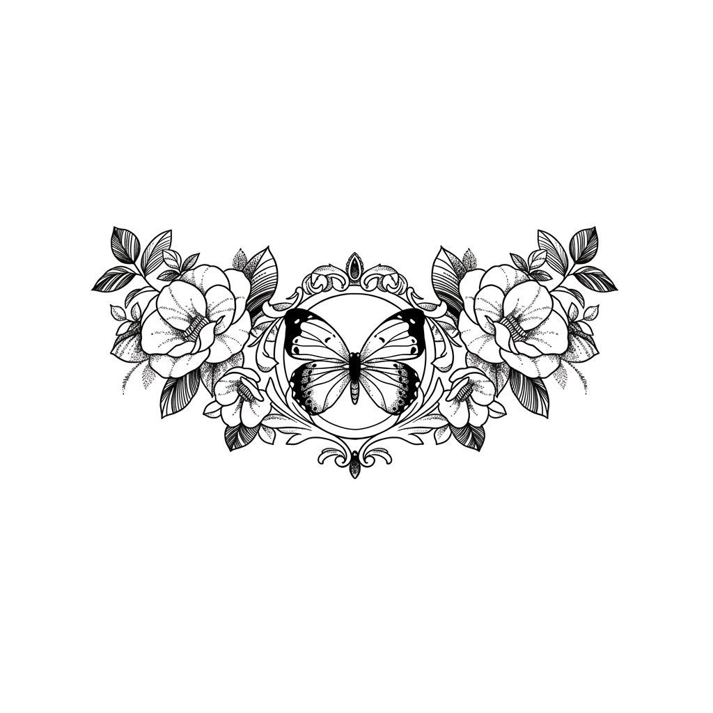 Semi-Permanent Butterfly and Rose Floral Tattoo Sticker