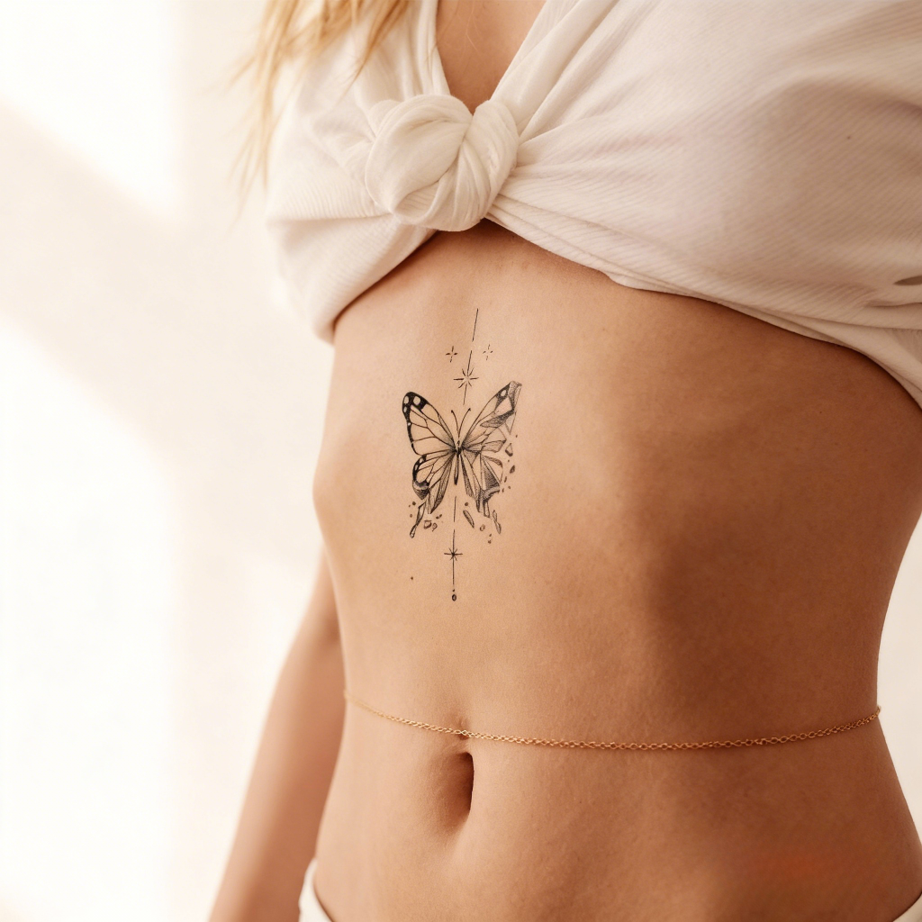 Geometric Butterfly Temporary Tattoo - Minimalist Line Art Body Sticker for Women & Men