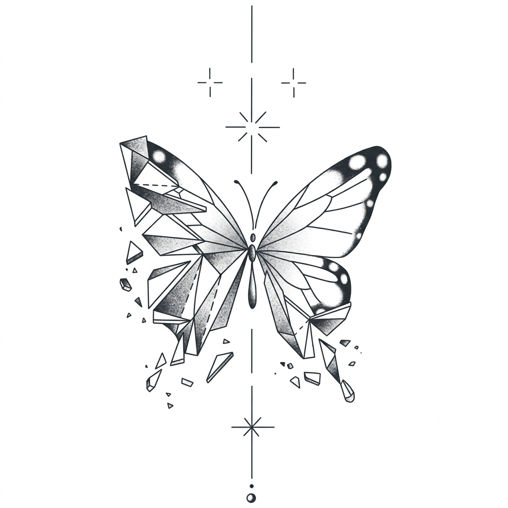 Geometric Butterfly Temporary Tattoo - Minimalist Line Art Body Sticker for Women & Men