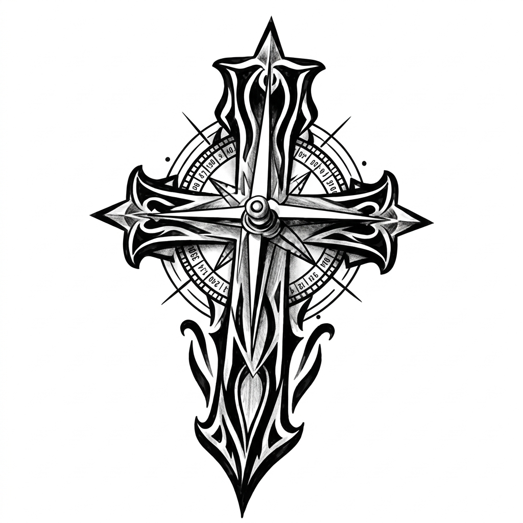 Gothic Compass Cross Semi-Permanent Tattoo