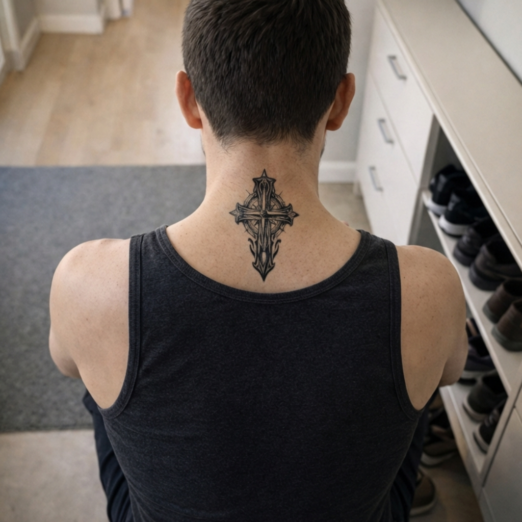 Gothic Compass Cross Semi-Permanent Tattoo