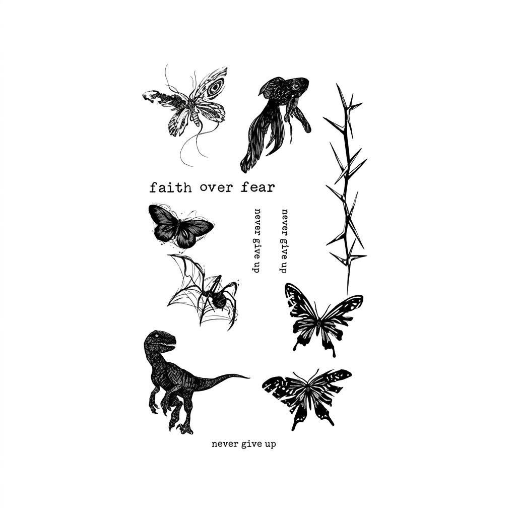 Semi-Permanent Tattoo Sticker - Gothic Butterfly, Swallow, Spider & Rose