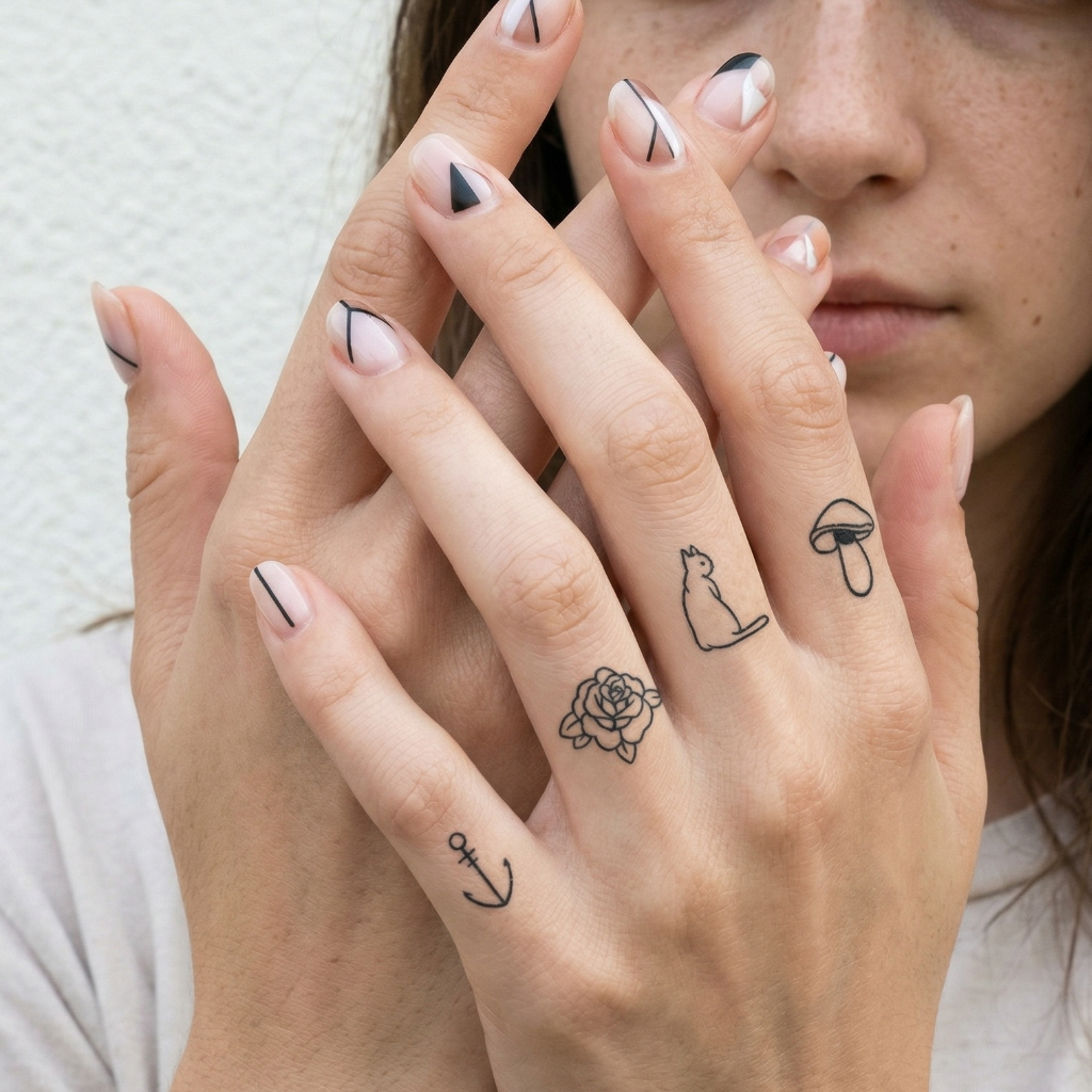 45pcs Minimalist Tiny Finger Semi-Permanent Tattoos