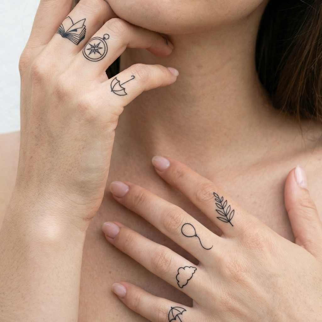 45pcs Minimalist Tiny Finger Semi-Permanent Tattoos