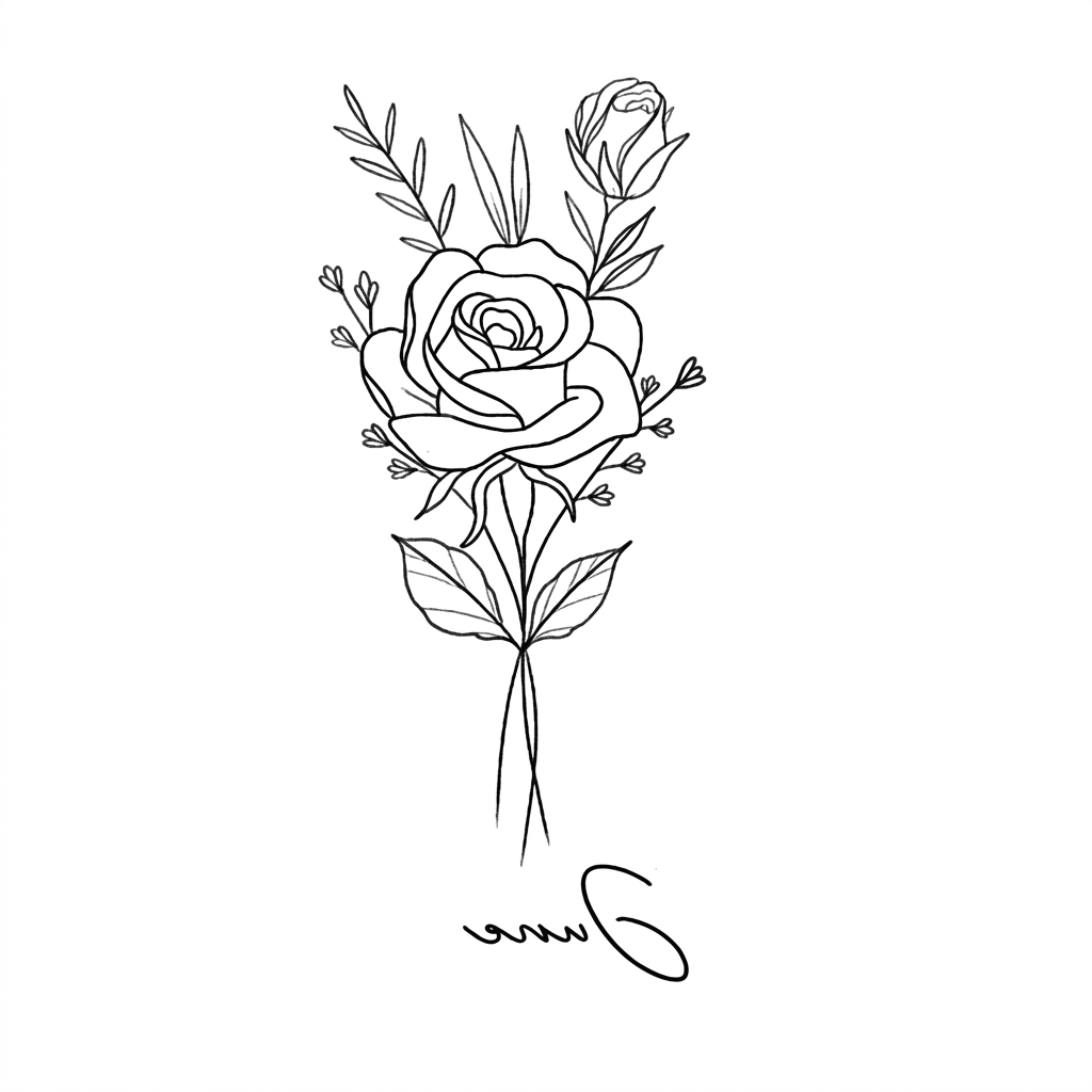 Personalized "June" Rose Bouquet Temporary Tattoo