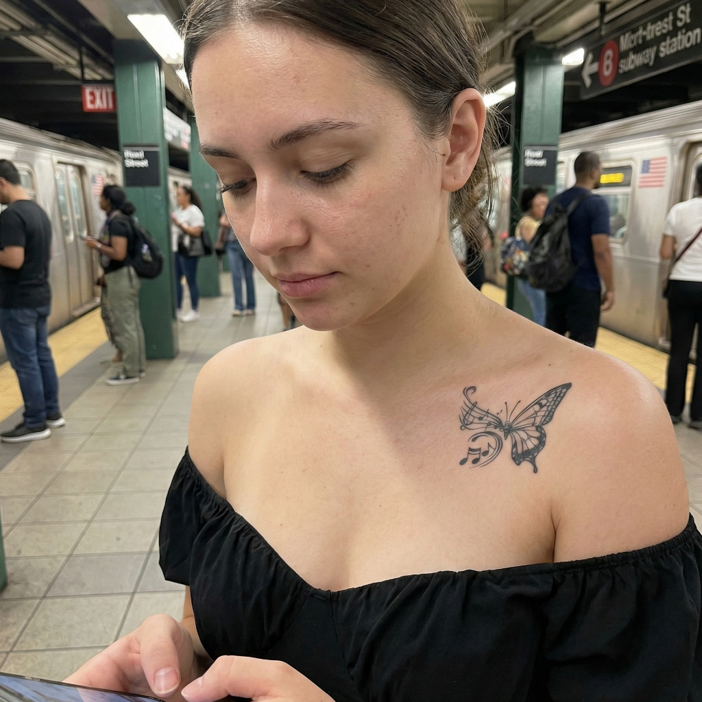 Musical Butterfly Temporary Tattoo - Artistic Note & Wing Body Art for Music Lovers - Waterproof