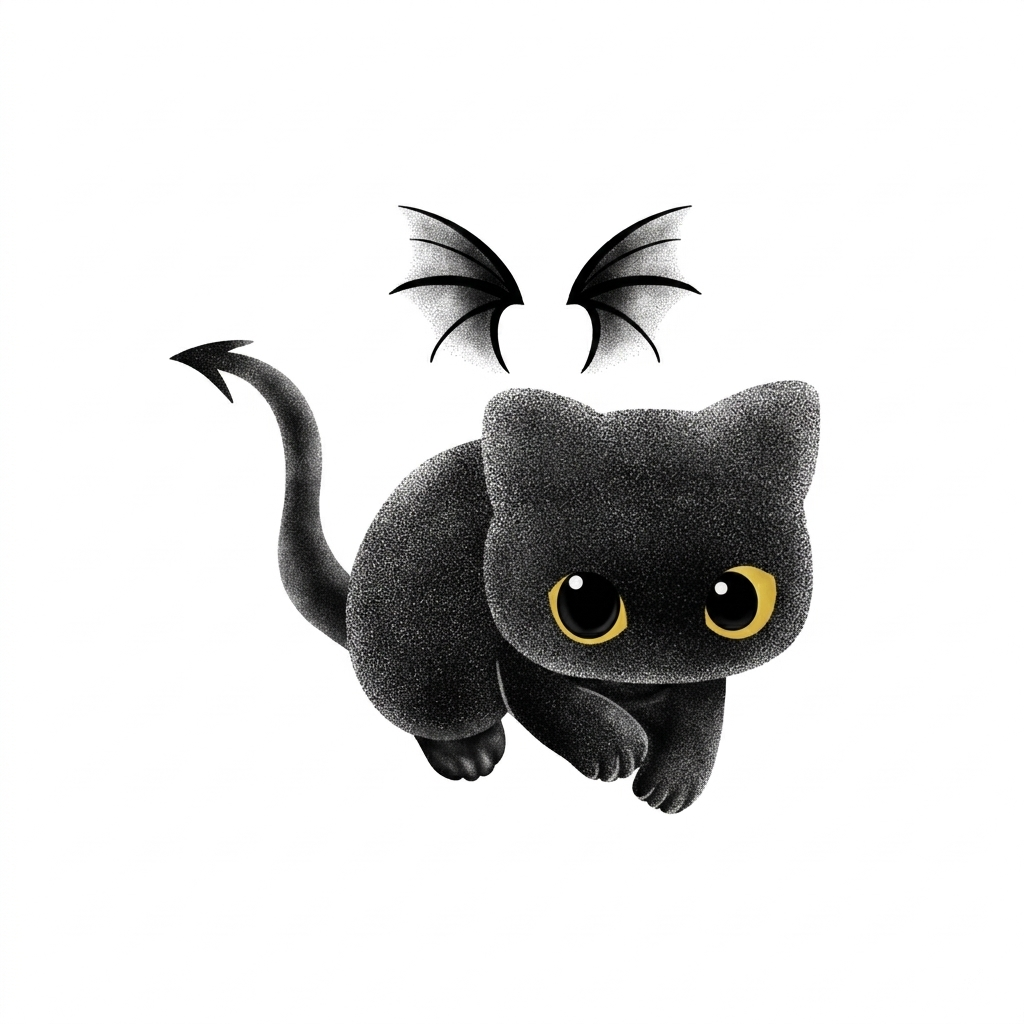 Cute Bat-Winged Black Cat Temporary Tattoo
