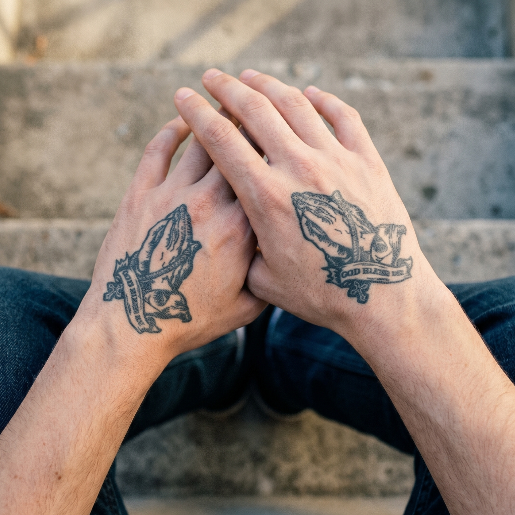 Sacred Grace Praying Hands Semi-Permanent Tattoo