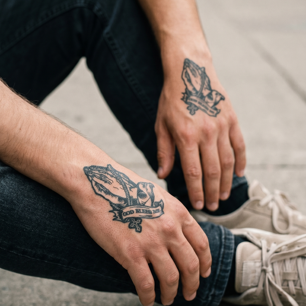 Sacred Grace Praying Hands Semi-Permanent Tattoo