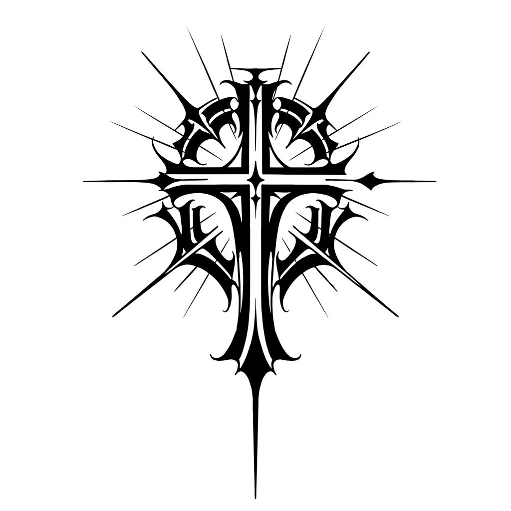 Semi-Permanent Gothic Halo Cross Tattoo