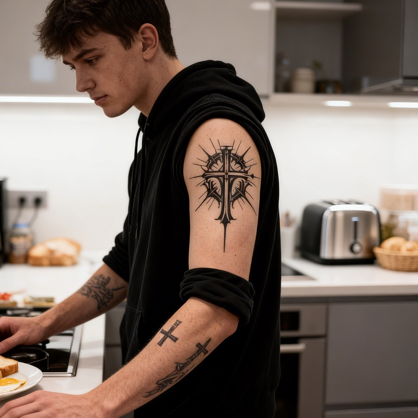 Semi-Permanent Gothic Halo Cross Tattoo