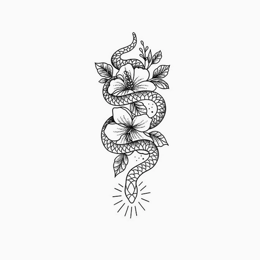 Semi-Permanent Snake & Hibiscus Flower Tattoo Sticker