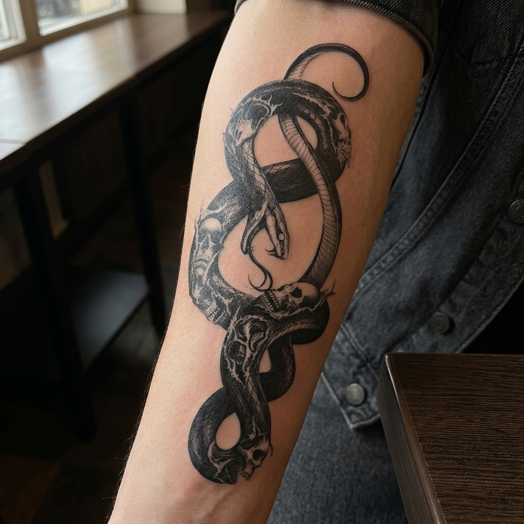 Gothic Snake and Skulls Semi-Permanent Tattoo